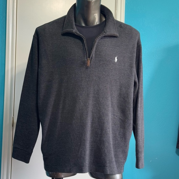 Polo Ralph Lauren Charcoal Knit Quarter Zip collared Sweater 2XL GuC - Picture 1 of 11
